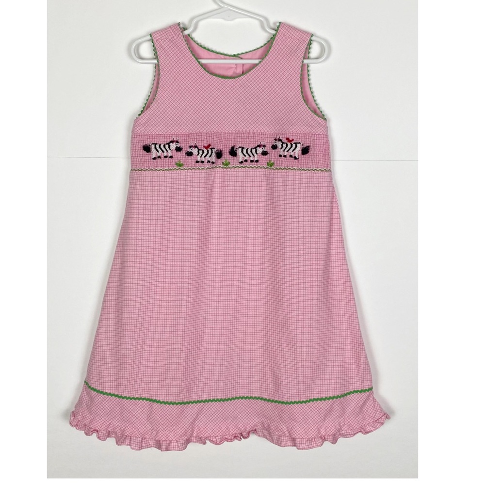 Velani Classics Smocked Pink Zebra Sleeveless Dress Girls Size 6